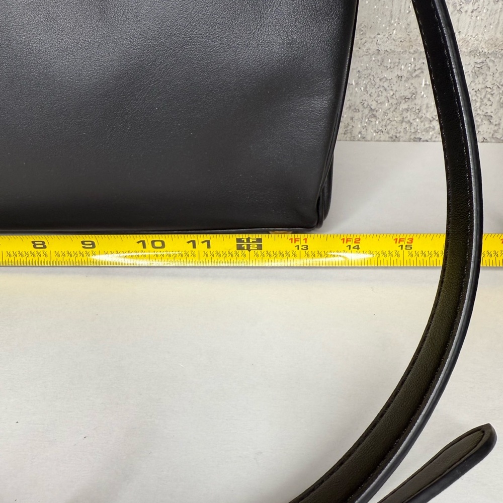 Hedexe Black Faux Leather Satchel Bag Gold Hardware Top Handle Crossbody Strap - Picture 9 of 11